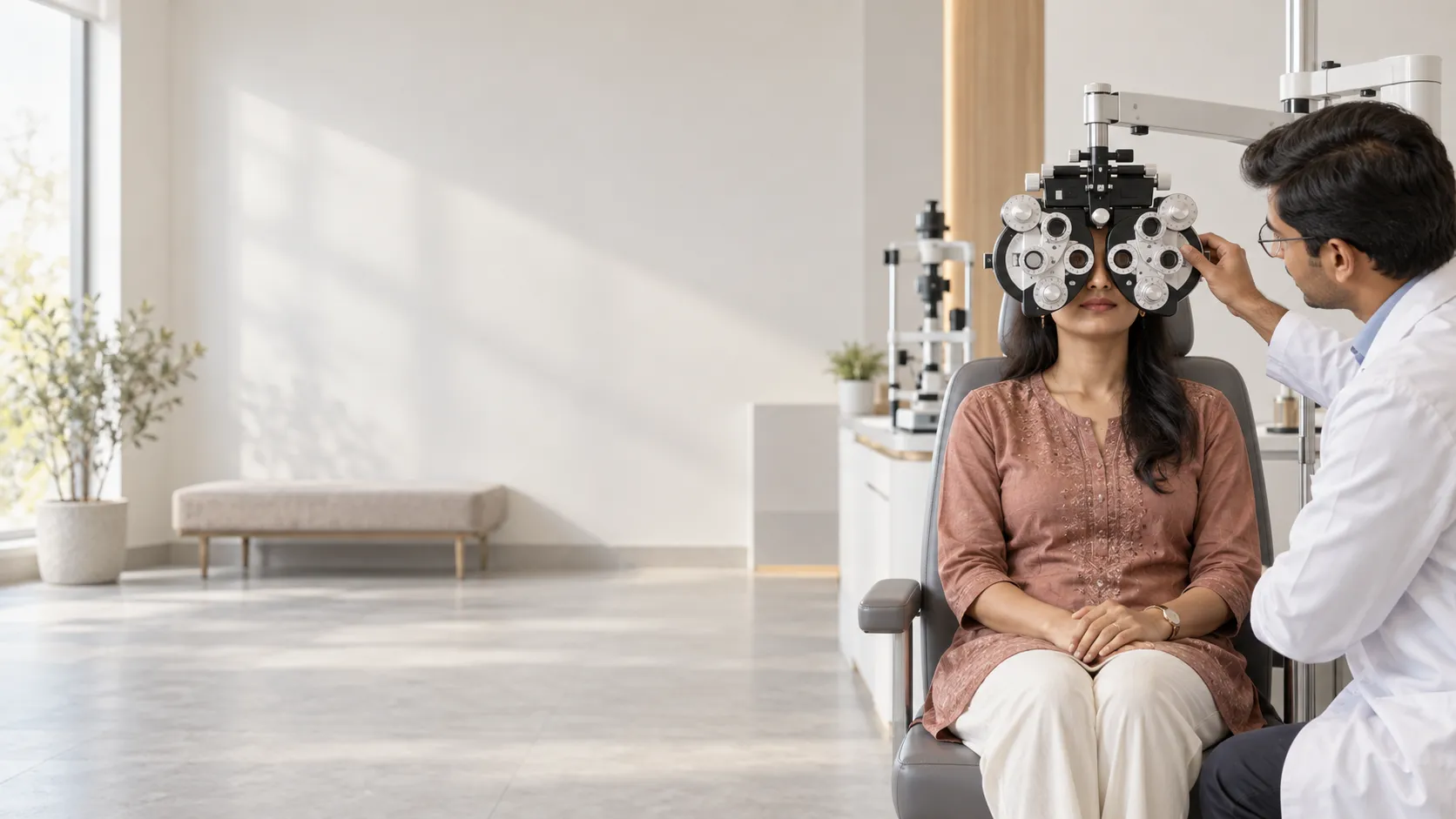 An optometrist conducting a precise vision assessment